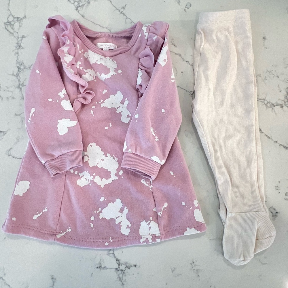 Grayson Mini Pink dress with footie tights size 12 Months